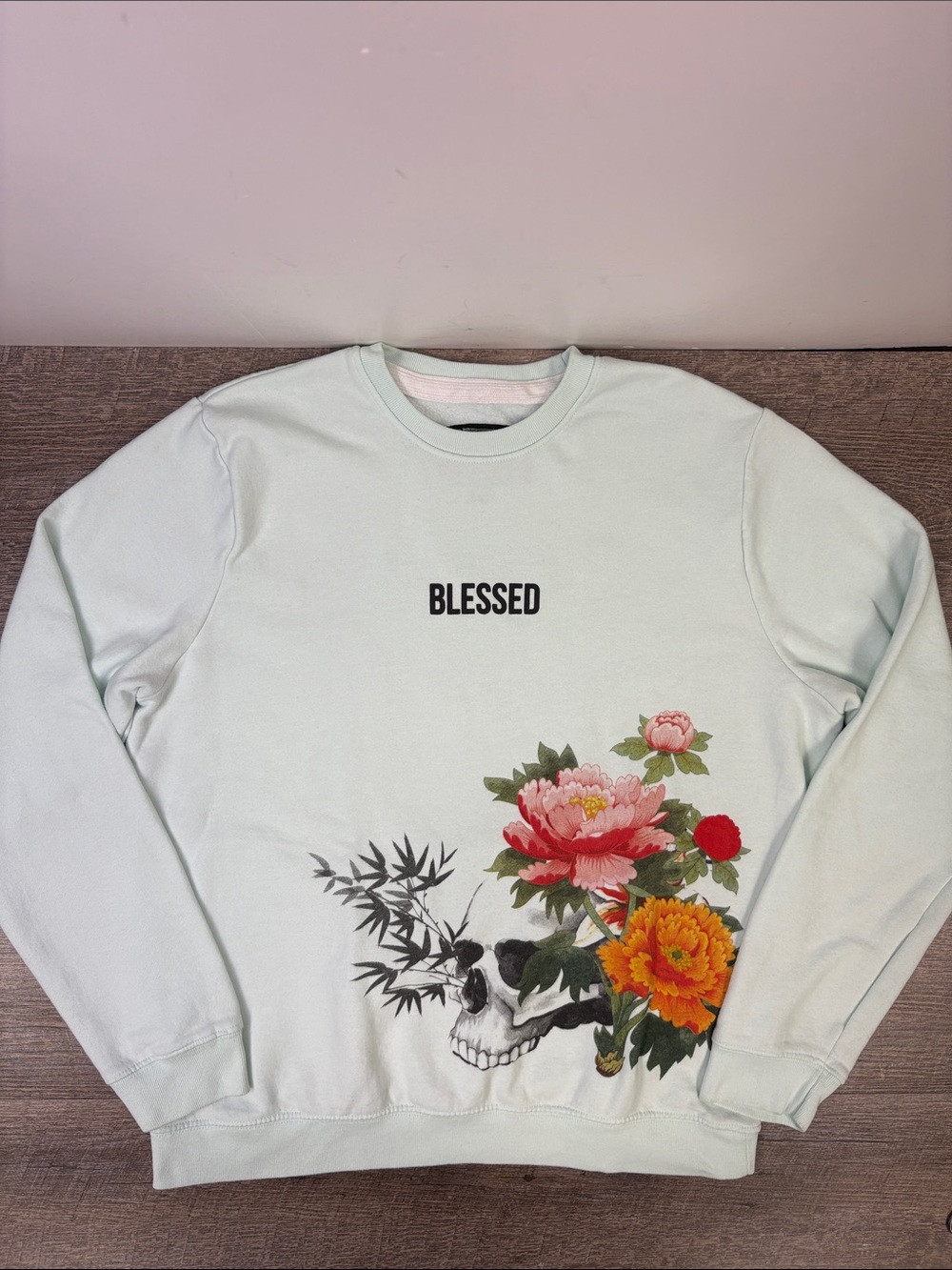 Blind Rooster Blessed Skull Floral Graphic Sweatshirt Size Large